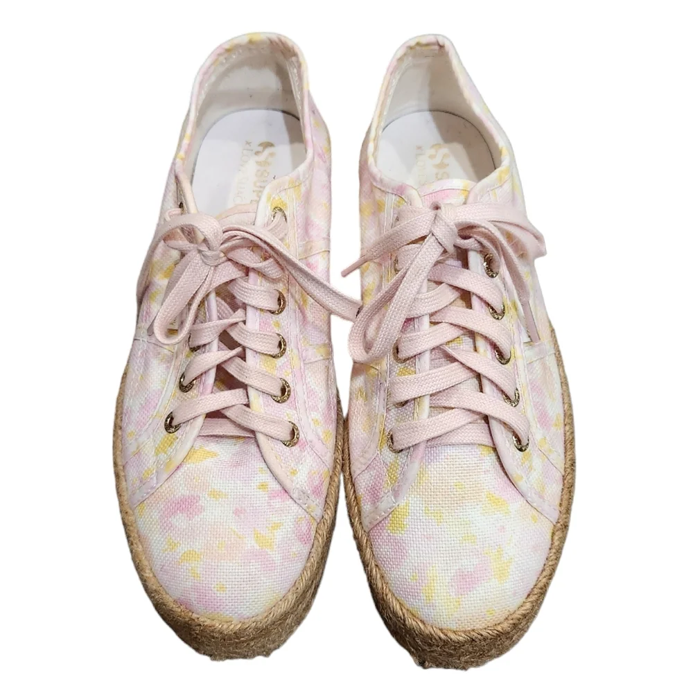 Superga LoveShackFancy Platform Canvas Espadrille Peach Sneaker Shoes 8.5